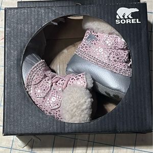 Sorel baby booties winter ocelot pink print newborn size 1